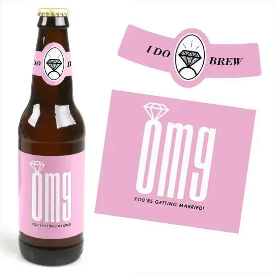 Big Dot of Happiness Omg, You're Getting Married - Engagement Party Decorations for Women - 6 Beer Bottle Label Stickers and 1 Carrier {6}