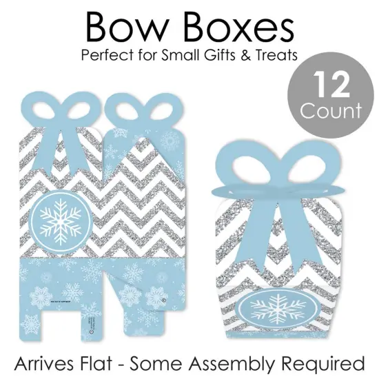 Big Dot of Happiness Winter Wonderland - Square Favor Gift Boxes - Snowflake Holiday Party and Winter Wedding Bow Boxes - Set of 12 {7}