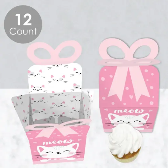 Big Dot of Happiness Purr-fect Kitty Cat - Square Favor Gift Boxes - Kitten Meow Baby Shower or Birthday Party Bow Boxes - Set of 12 {4}