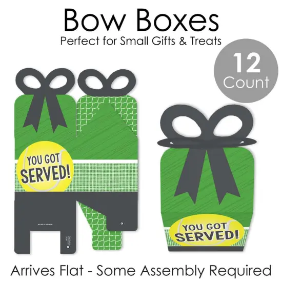 Big Dot of Happiness You Got Served - Tennis - Square Favor Gift Boxes - Baby Shower or Tennis Ball Birthday Party Bow Boxes - Set of 12 {7}