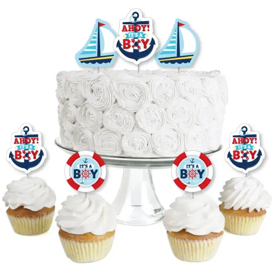 Big Dot of Happiness Ahoy It's a Boy - Dessert Cupcake Toppers - Nautical Baby Shower Clear Treat Picks - Set of 24 {1}