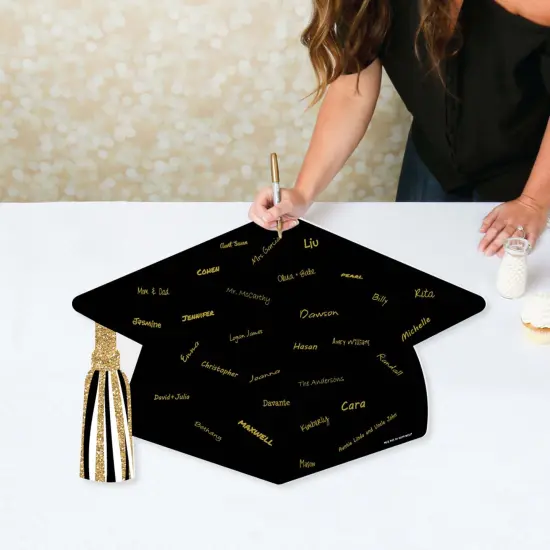 Big Dot of Happiness Tassel Worth The Hassle - Gold - Grad Cap Guest Book Sign - Graduation Party Guestbook Alternative - Signature Mat {3}