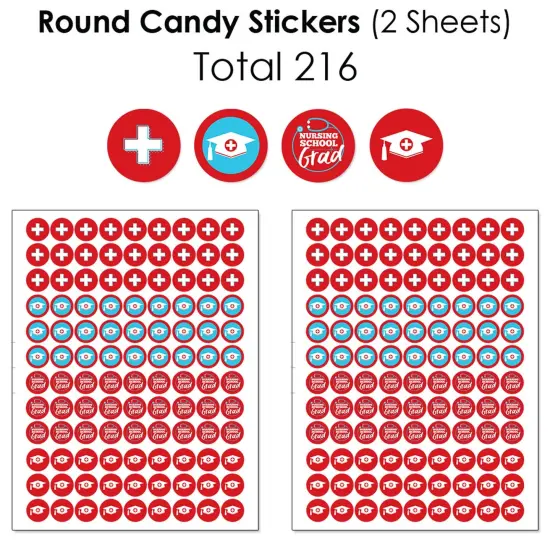 Big Dot of Happiness Nurse Graduation - Mini Candy Bar Wrappers, Round Candy Stickers and Circle Stickers - Candy Favor Sticker Kit - 304 Pieces {6}