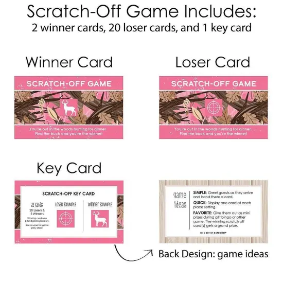 Big Dot of Happiness Pink Gone Hunting - Deer Hunting Girl Camo Baby Shower or Birthday Party Game Scratch Off Cards - 22 Count {6}