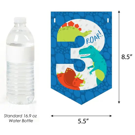 Big Dot of Happiness 3rd Birthday Roar Dinosaur - Three Rex Dino Third Birthday Party Bunting Banner - Party Decorations - Happy 3rd Birthday {3}