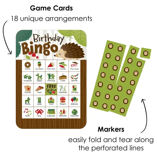 Big Dot of Happiness Forest Hedgehogs - Picture Bingo Cards and Markers - Woodland Birthday Party Bingo Game - Set of 18 {3}