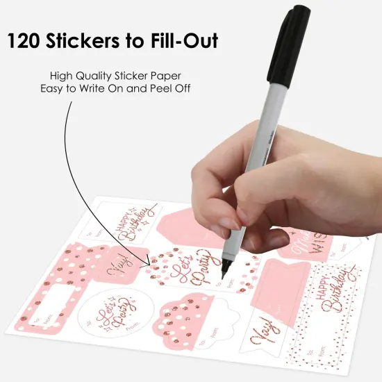 Big Dot of Happiness Pink Rose Gold Birthday - Assorted Happy Birthday Party Gift Tag Labels - To and From Stickers - 12 Sheets - 120 Stickers {4}