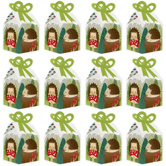 Big Dot of Happiness Forest Hedgehogs - Square Favor Gift Boxes - Woodland Birthday Party or Baby Shower Bow Boxes - Set of 12 {6}