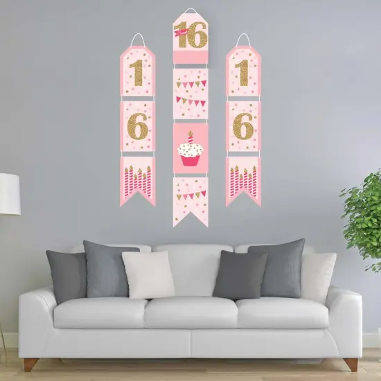 Big Dot of Happiness Sweet 16 - Hanging Vertical Paper Door Banners - 16th Birthday Party Wall Decoration Kit - Indoor Door Decor {3}