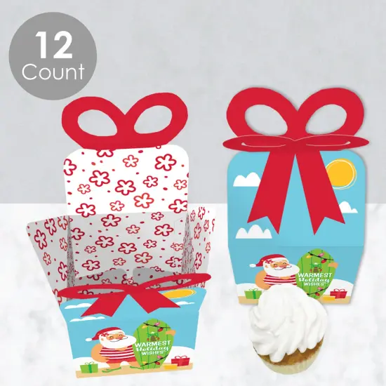 Big Dot of Happiness Tropical Christmas - Square Favor Gift Boxes - Beach Santa Holiday Party Bow Boxes - Set of 12 {4}