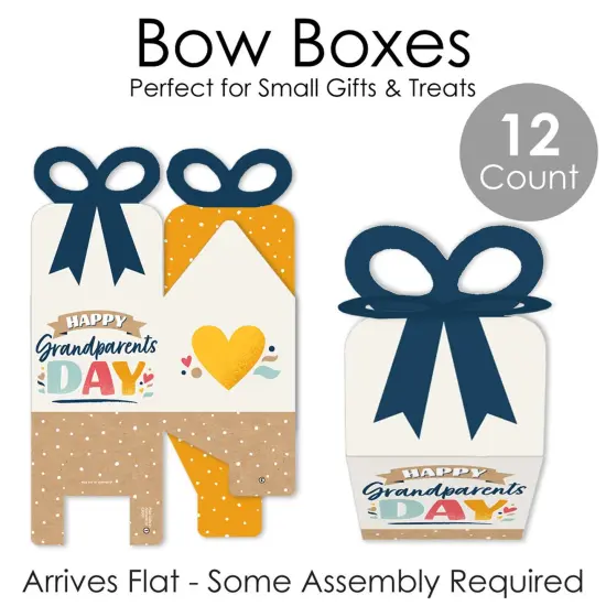 Big Dot of Happiness Happy Grandparents Day - Square Favor Gift Boxes - Grandma & Grandpa Party Bow Boxes - Set of 12 {7}