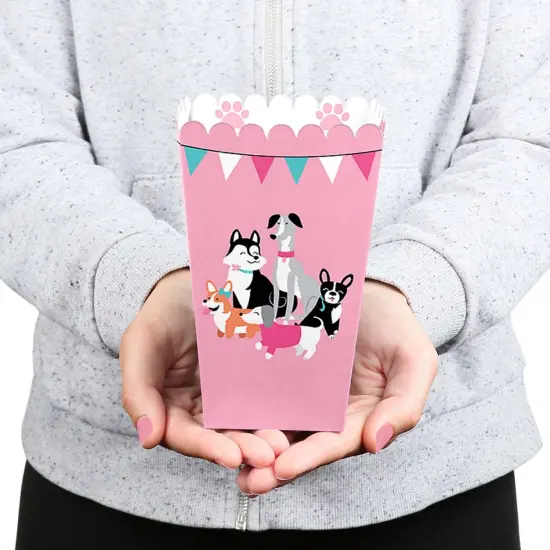 Big Dot of Happiness Pawty Like a Puppy Girl - Pink Dog Baby Shower or Birthday Party Favor Popcorn Treat Boxes - Set of 12 {6}