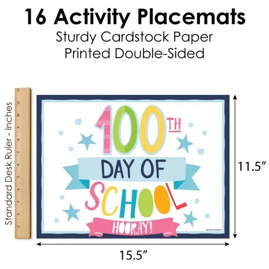 Big Dot of Happiness Happy 100th Day of School - Paper 100 Days Party Coloring Sheets - Activity Placemats - Set of 16 {6}