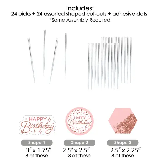 Big Dot of Happiness Pink Rose Gold Birthday - Dessert Cupcake Toppers - Happy Birthday Party Clear Treat Picks - Set of 24 {7}