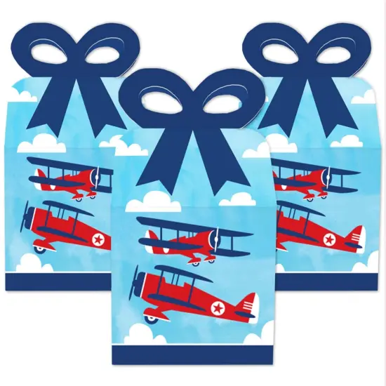 Big Dot of Happiness Taking Flight - Airplane - Square Favor Gift Boxes - Vintage Plane Baby Shower or Birthday Party Bow Boxes - Set of 12 {3}