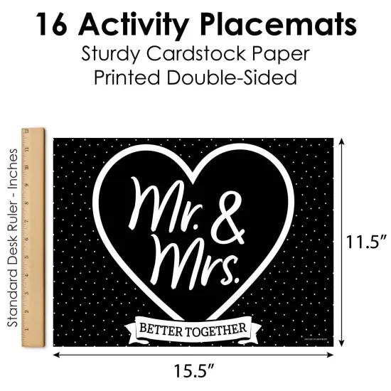 Big Dot of Happiness Mr. and Mrs. - Paper Black and White Wedding or Bridal Shower Coloring Sheets - Activity Placemats - Set of 16 {6}