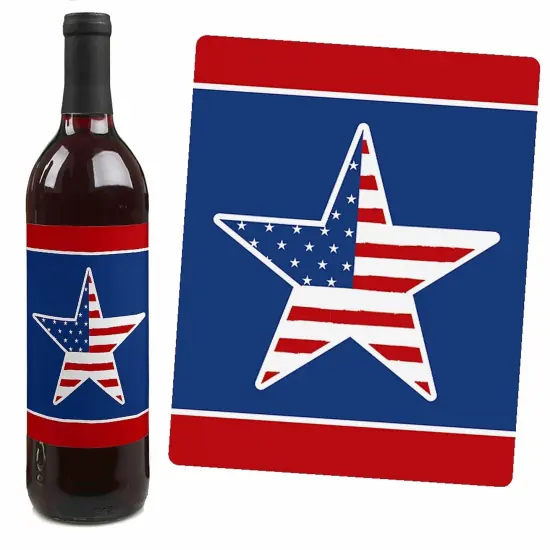 Big Dot of Happiness Stars and Stripes - Memorial Day, 4th of July & Labor Day USA Patriotic Party Decorations - Wine Bottle Label Stickers - Set of 4 {7}