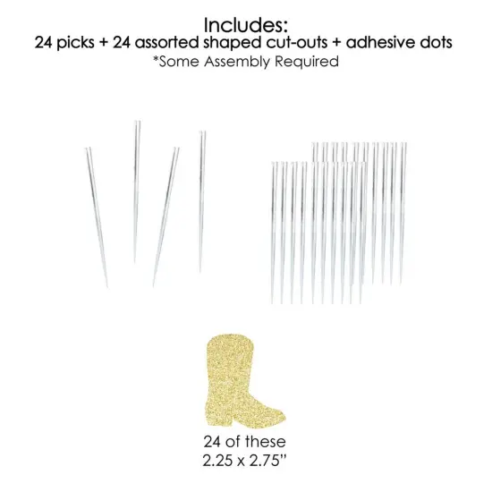 Big Dot of Happiness Gold Glitter Cowboy Boot - No-Mess Real Gold Glitter Dessert Cupcake Toppers - Western Party Clear Treat Picks - Set of 24 {7}