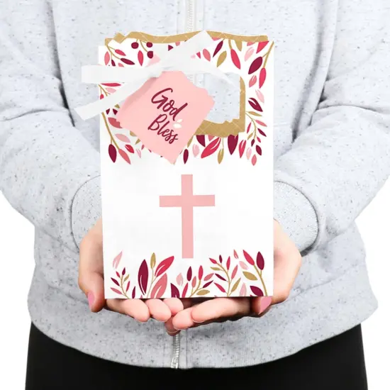 Big Dot of Happiness Pink Elegant Cross - Girl Religious Party Favor Boxes - Set of 12 {6}