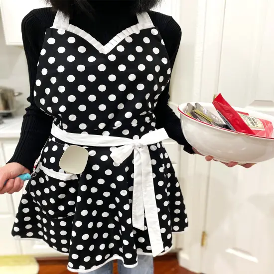 Wrapables Adjustable Flirty Hostess Apron, Black Polka Dots {1}