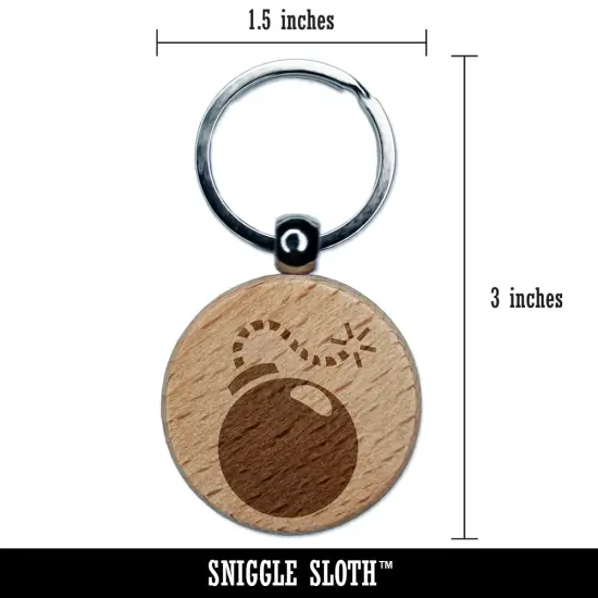 Cartoon Bomb with Fuse Engraved Wood Round Keychain Tag Charm {2}