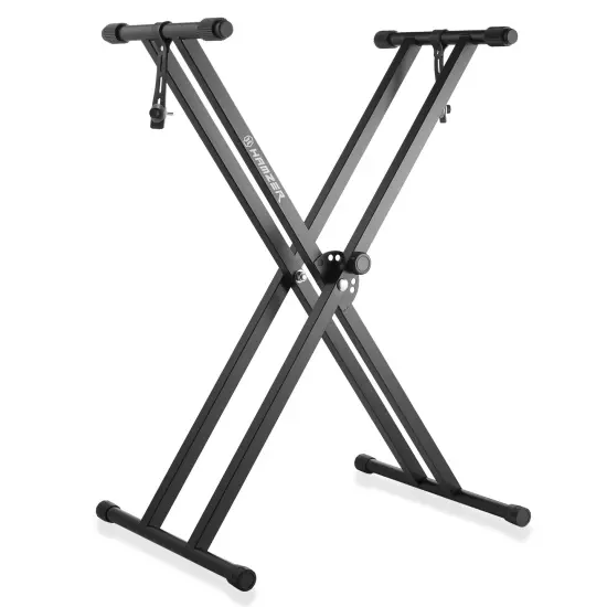 Hamzer Heavy Duty, Double-X Piano Keyboard Stand - Height Adjustable & Portable Brace w/ Non Slip Caps & Durable Locking Straps, Black {1}
