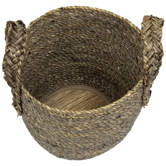 Northlight Set of 3 Dark Brown Round Seagrass Storage Baskets with Braided Handles 13.5" {4}