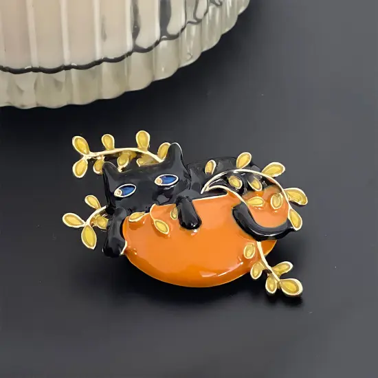 Wrapables Lounging Cats Enamel Brooch Pin, Cat on Plant {4}