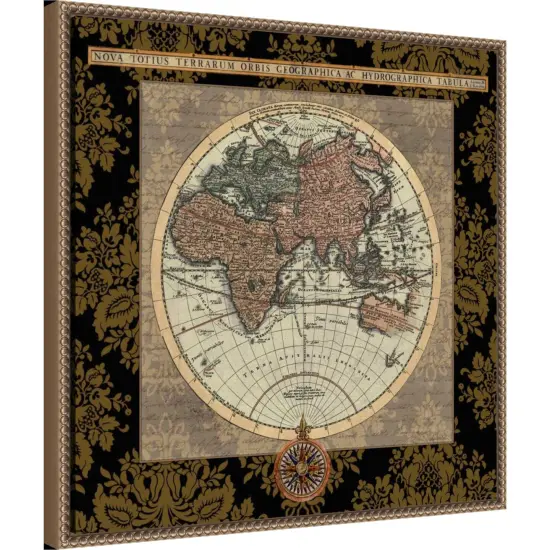 Damask on Black Map I by Elizabeth Medley 22-in. W x 22-in. H. Canvas Wall Art Print Framed in Bronze {3}