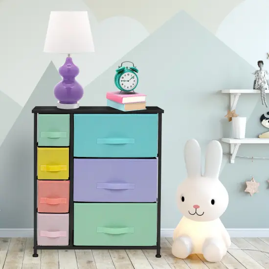 Sorbus Dresser with Drawers - Furniture Storage Tower Unit for Bedroom, Hallway, Closet, Office Organization - Steel Frame, Wood Top, Easy Pull Fabric Bins Pastel Mix {2}