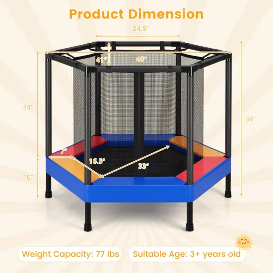 48 Inches Hexagonal Kids Trampoline With Foam Padded Handrails {3}