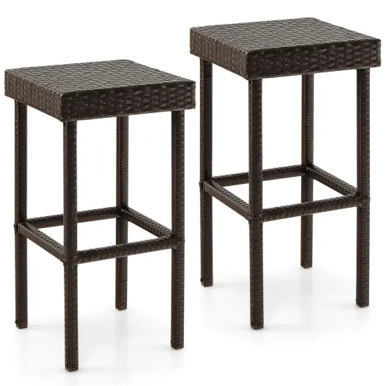 2 Pieces Patio Rattan Wicker Bar Stool Chairs-Brown {2}