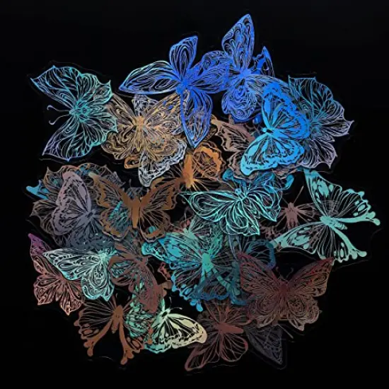 45 Pieces Holographic Glitter Butterfly Stickers, Vintage Butterfly Waterproof Transparent Decorative Decals, PET Adhesive Sticker Label for Scrapbooking Bullet Journal Daily Planner Water Bottles Laptops {1}