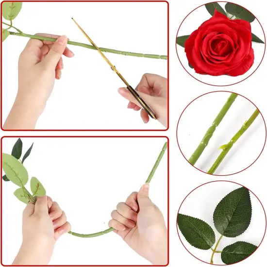 10pcs Realistic Red Roses Artificial Silk Flowers Long Stem Fake Rose Bouquet for Home Wedding Decoration Valentine&rsquo;s Day {5}