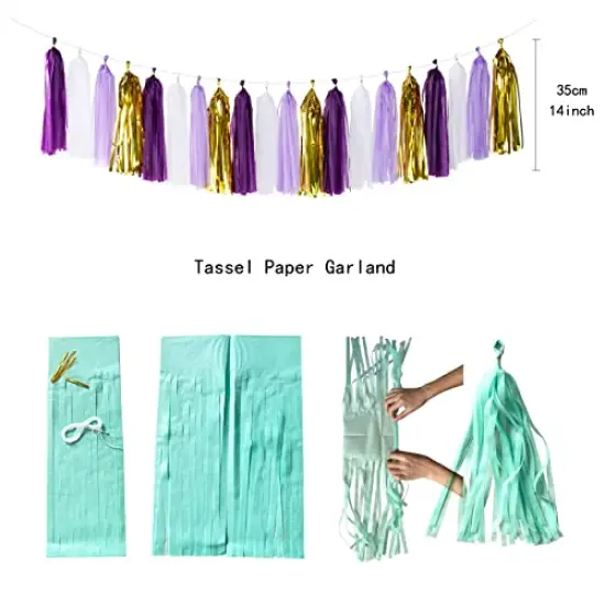 30 Pieces Purple Gold Valentines-Day Graduation Decorations - Kits Lavender White Paper Flowers,Banner Flags,Tassel Streamer Garland Engagement Girl Baby Bridal Shower Party Decoration Lasting Surprise {5}