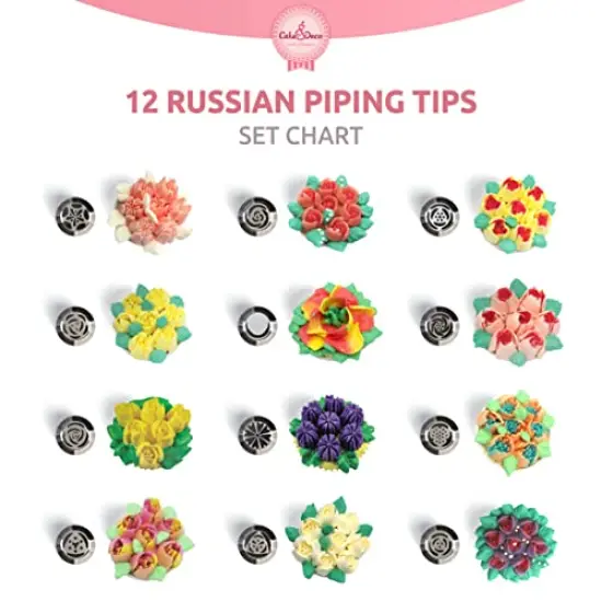 Premium Russian Piping Tips Cake Decorating Complete Set 42 pcs Baking Supplies Kit with Storage Gift Box - 12 Russian Tulip Icing Piping Nozzles - Flower Shaped Frosting Nozzles Kit {4}