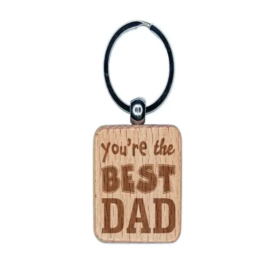 You're the Best Dad Father's Day Engraved Wood Square Keychain Tag Charm {1}