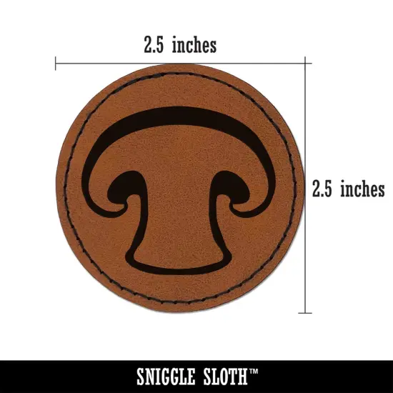 Sliced Mushroom Food Round Iron-On Engraved Faux Leather Patch Applique - 2.5" Brown {3}