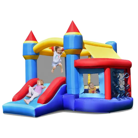 Castle Slide Inflatable Bounce House with Ball Pit and Basketball Hoop {2}