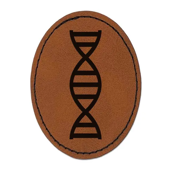 DNA Molecule Double Helix Science Symbol Round Iron-On Engraved Faux Leather Patch Applique - 2.5" Brown {1}