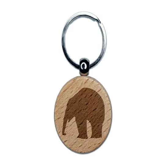 Elephant Side View Solid Engraved Wood Round Keychain Tag Charm {1}