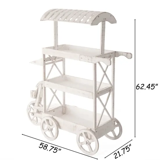 White Wood Decor Display Rack Mobile Food Cart with Wheels 3 Tier for Display, Wood Wagon with Shelves for Food and More {4}