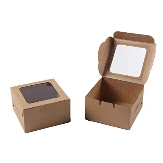 25-Pack Kraft Paper Bakery Boxes - Single Pastry Box 4-Inch, Packaging with Clear Display Window, Donut, Mini Cake, Pie Slice, Dessert Disposable Take-Out Container, Brown, 4 x 2.3 x 4 Inches {2}