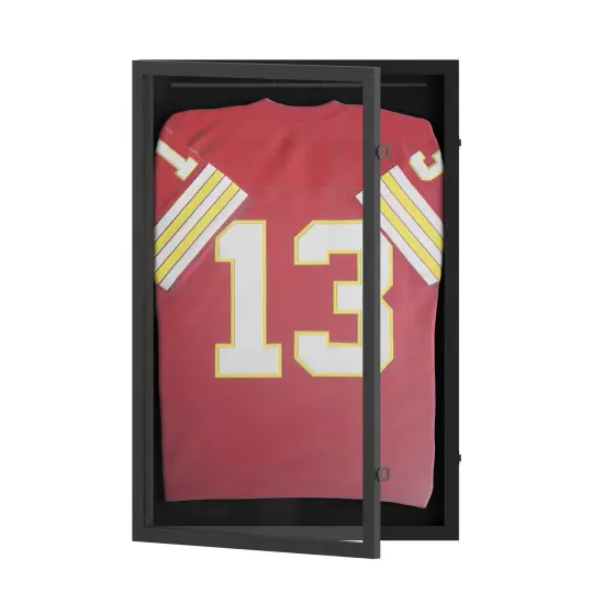HBCY Creations Jersey Display Case - Solid Wood with UV Treated Acrylic Window - Anti-Theft Lock with 2 Keys - For All Types of Jerseys Black {1}