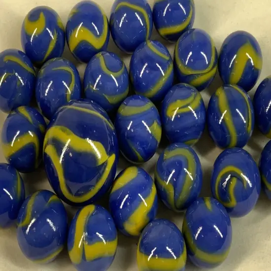 25 Glass Marbles ANGELFISH Blue/Yellow Dory game vtg style Shooter Swirl {3}