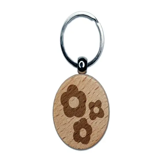 Flower Trio Engraved Wood Round Keychain Tag Charm {1}
