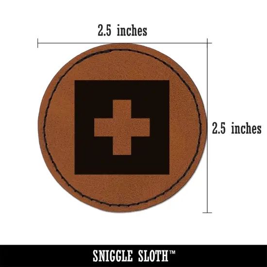 Switzerland Flag Round Iron-On Engraved Faux Leather Patch Applique - 2.5" Brown {3}