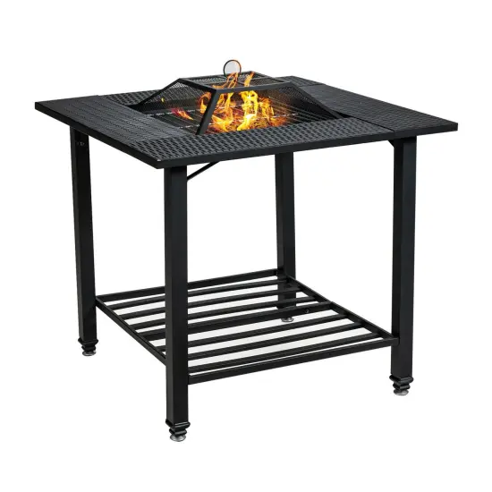 31 Inch Outdoor Fire Pit Dining Table with Cooking BBQ Grate {3}