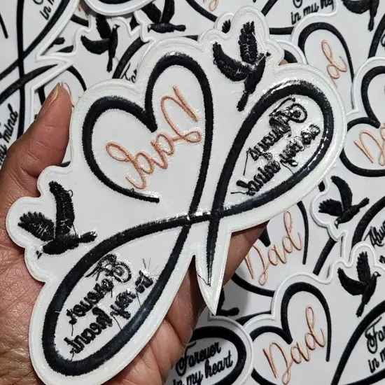 Memorial Infinity Collection: Patch Party Club, "DAD" Eternal Remembrance 1-pc, Iron-On Embroidered Patch, Sz 6", Tribute Honoring Loved One {4}