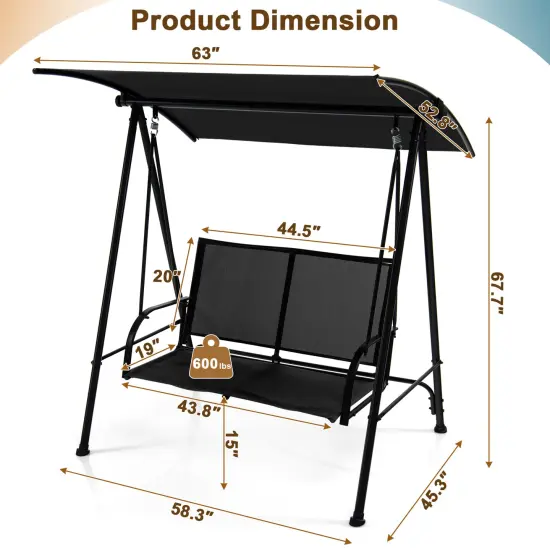 Costway 2-Seat Patio Swing Porch Swing with Adjustable Canopy for Garden Black/Dark Brown {3}